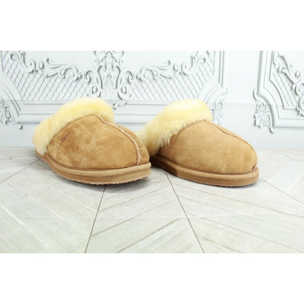 LL Bean Brown Leather Wicked Good Shearling-Lined Slides Slippers 9 M - Picture 3 of 9